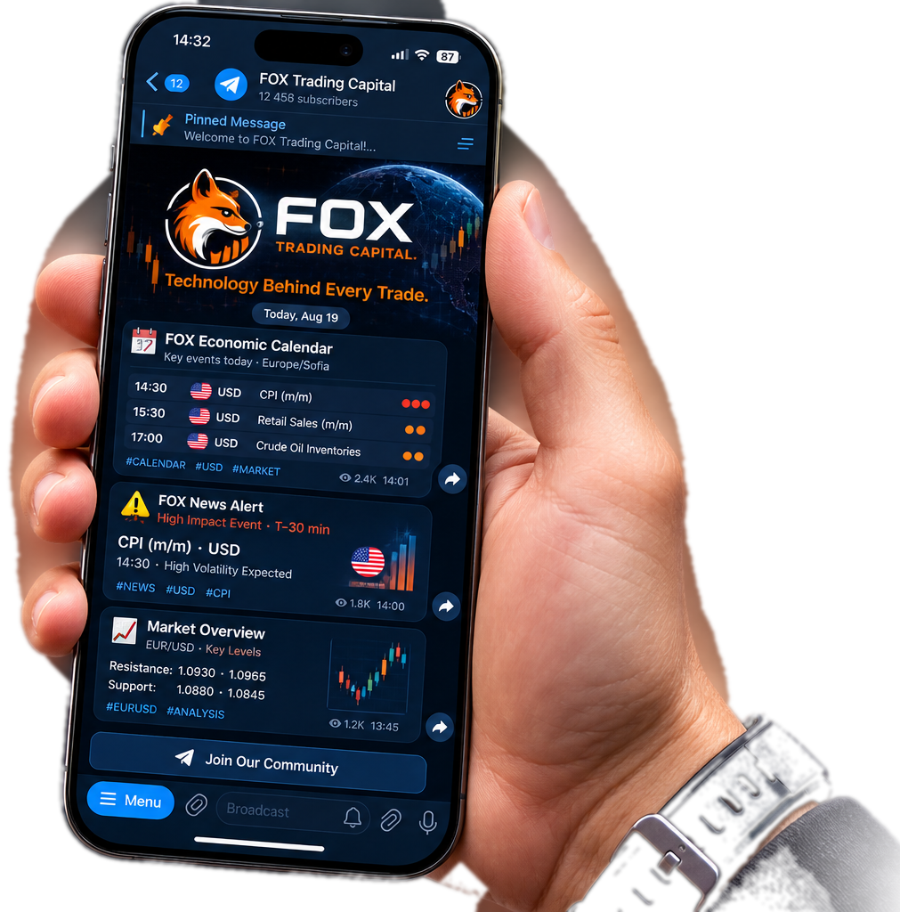 Telegram-канал FOX Trading Capital — экономический календарь на экране смартфона